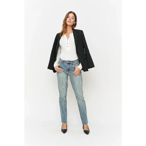 Oliver Logan Denim - Oliver Logan Womens 4/27 Jeans Crosby Relaxed Taper Raw Hem Distressed Size 25